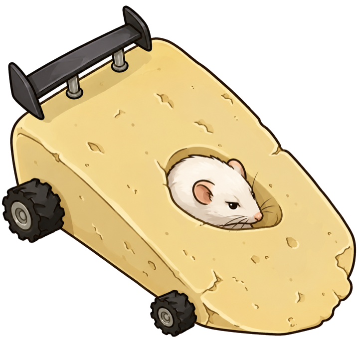 a mouse in a cheese kart